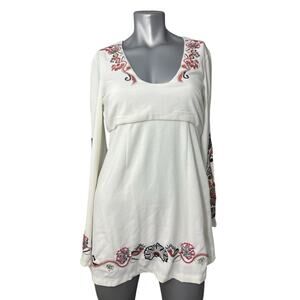 Free People Dress Floral Bell Sleeve Ivory 4 Hippie Folk Flare Embroidered Fairy